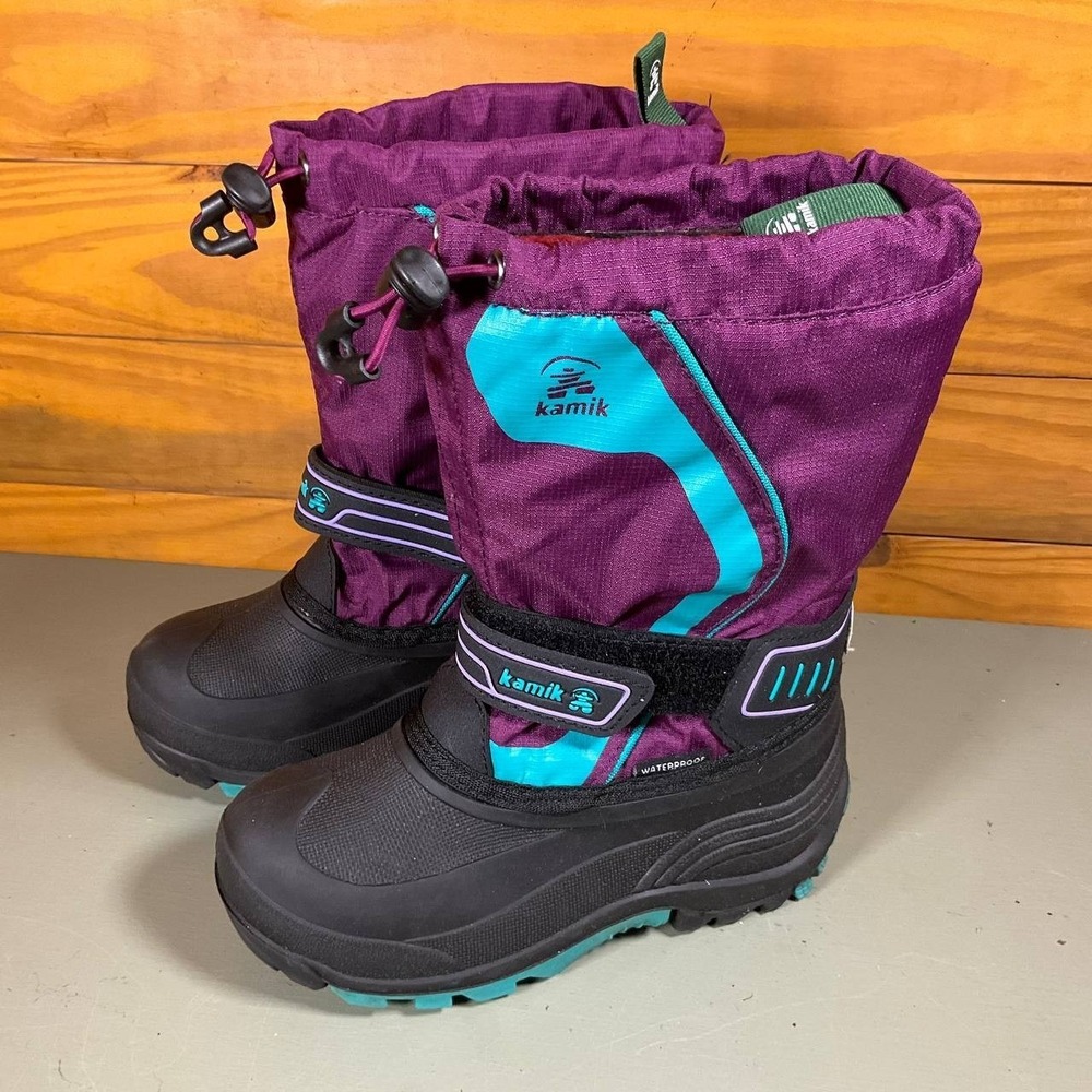 Kamik Youth Snowcoast 3 Snow Boots Purple & Teal Winter Easy‎ On/Off Size 13 - Picture 4 of 16